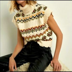 BNWT RARE Zara Sweater Vest Jacquard Floral Knit Turtleneck Cropped  Small